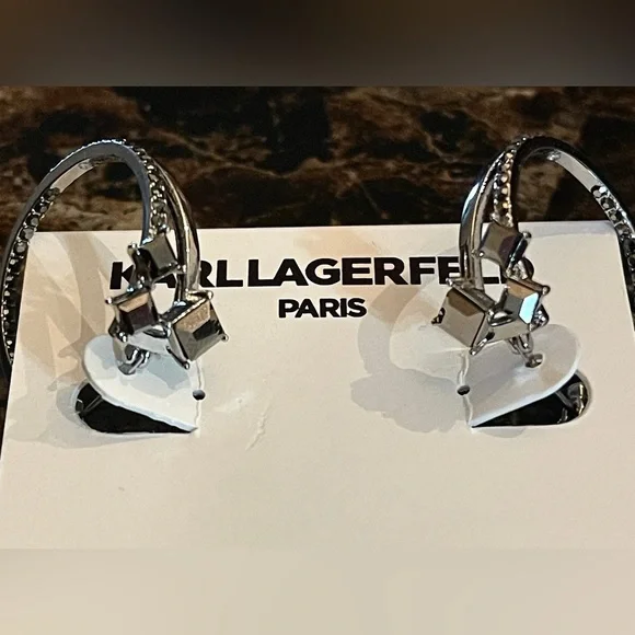 Karl Lagerfeld Hoop Earrings Black & silver NWT - Picture 9 of 10